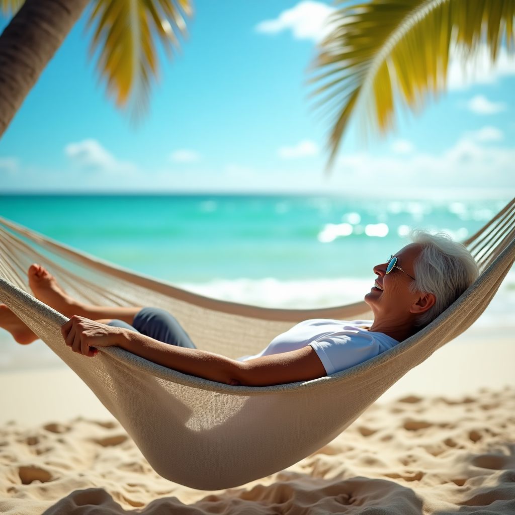 Una persona mayor disfrutando de su jubilación en la playa